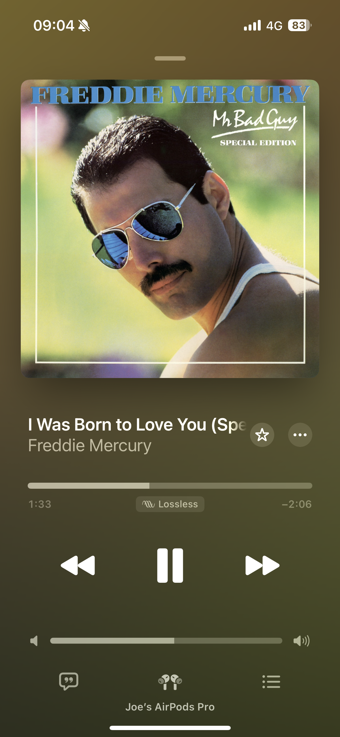 Screenshot of music player player the album Mr Bad Guy by Freddie Mercury
