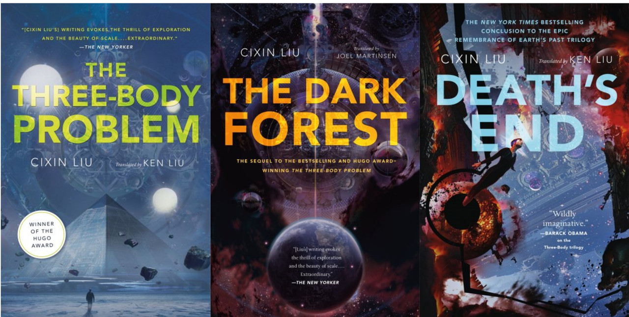 Book covers of The Three-body Problem, The Dark Forest and Death's End